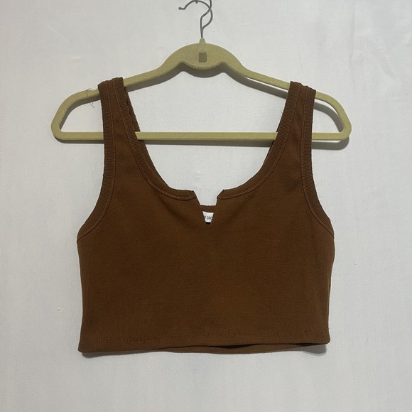 Blanc de Blanc Tank Sweater Womens L Brown Stretch Cropped Split Neck Pullover - Picture 1 of 7